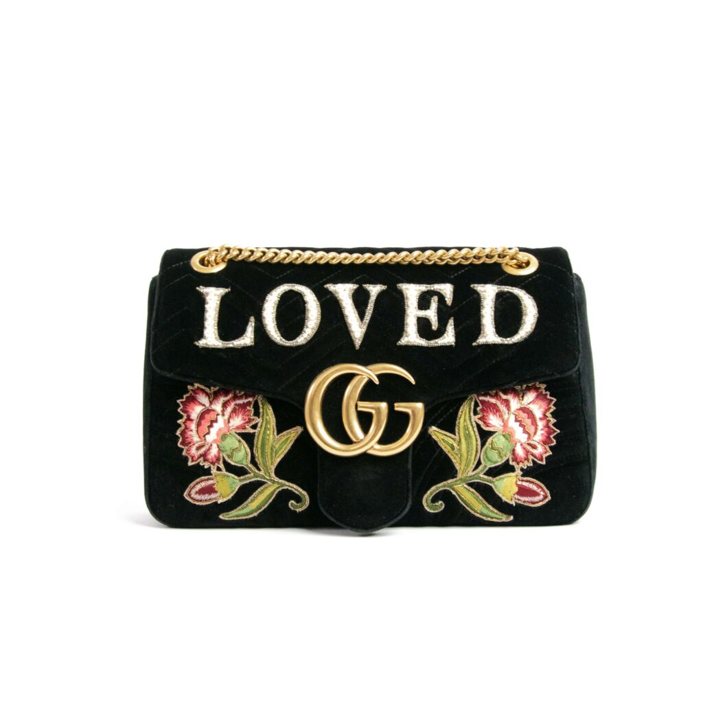 Gucci Marmont Large Tasche Schwarz Samt Loved mit goldener Hardware