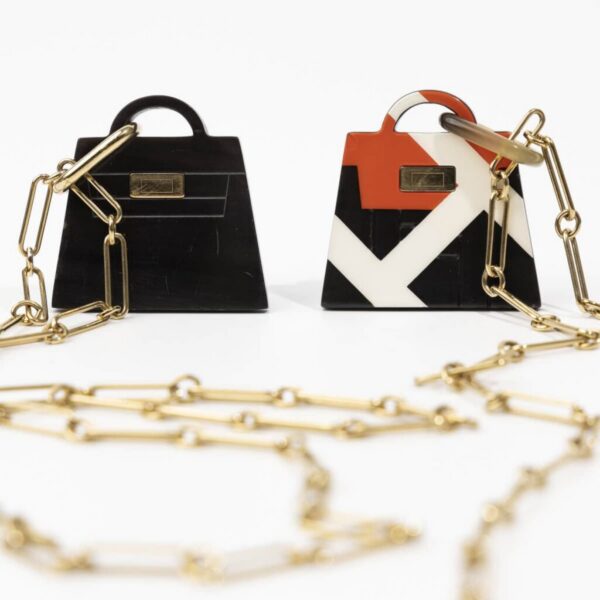 Hermès Collier Halskette mit Tasche Anhänger Bunt