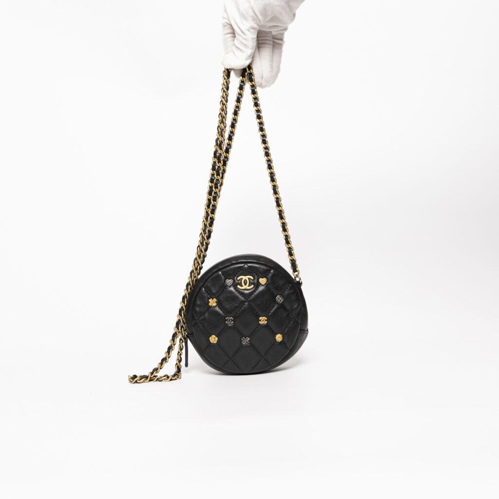Chanel Tasche Coin Purse Wallet on Chain Schwarz Round as Mini