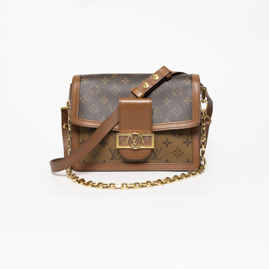 Louis Vuitton Handtasche Monogram Reverse Dauphine Mm Braun Mit Goldener Hardware