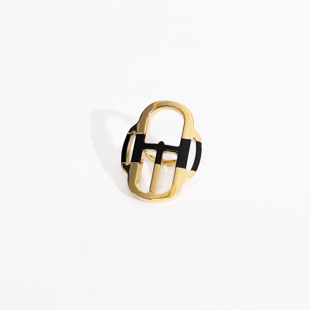 Hermès Tuchring Gold Schwarz Mit Goldener Hardware
