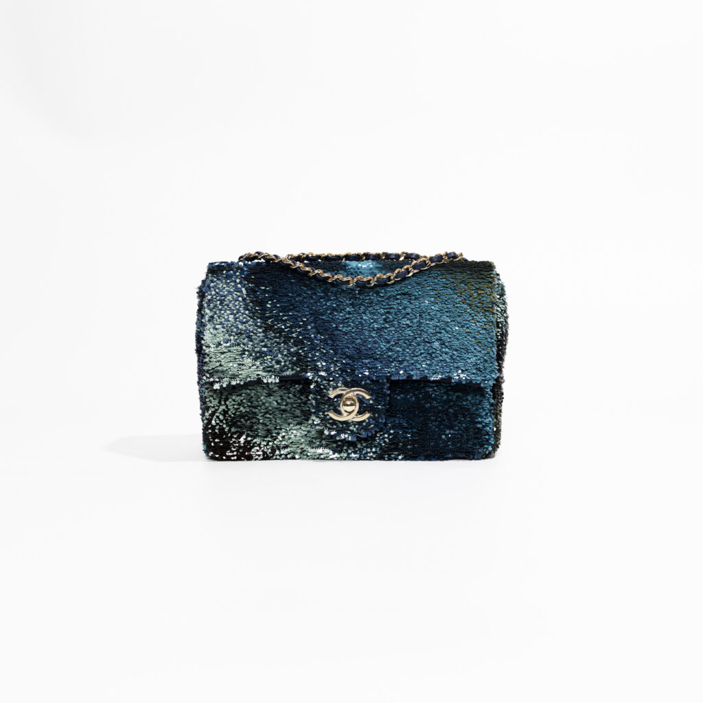 Sac Chanel Mini Single Flap Édition Limitée à Paillettes Bleu Saint-Tropez Neuf