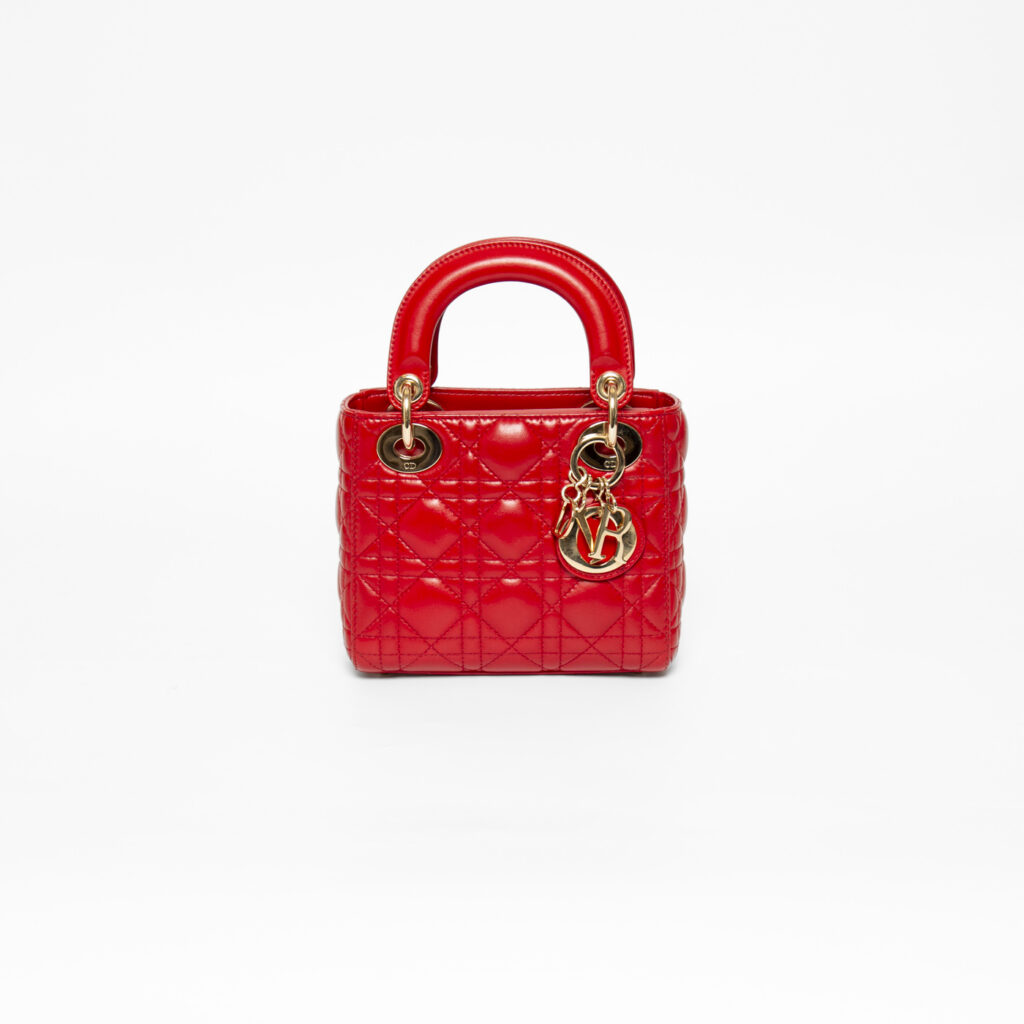 Dior Lady Small Lambskin Rot mit goldener Hardware