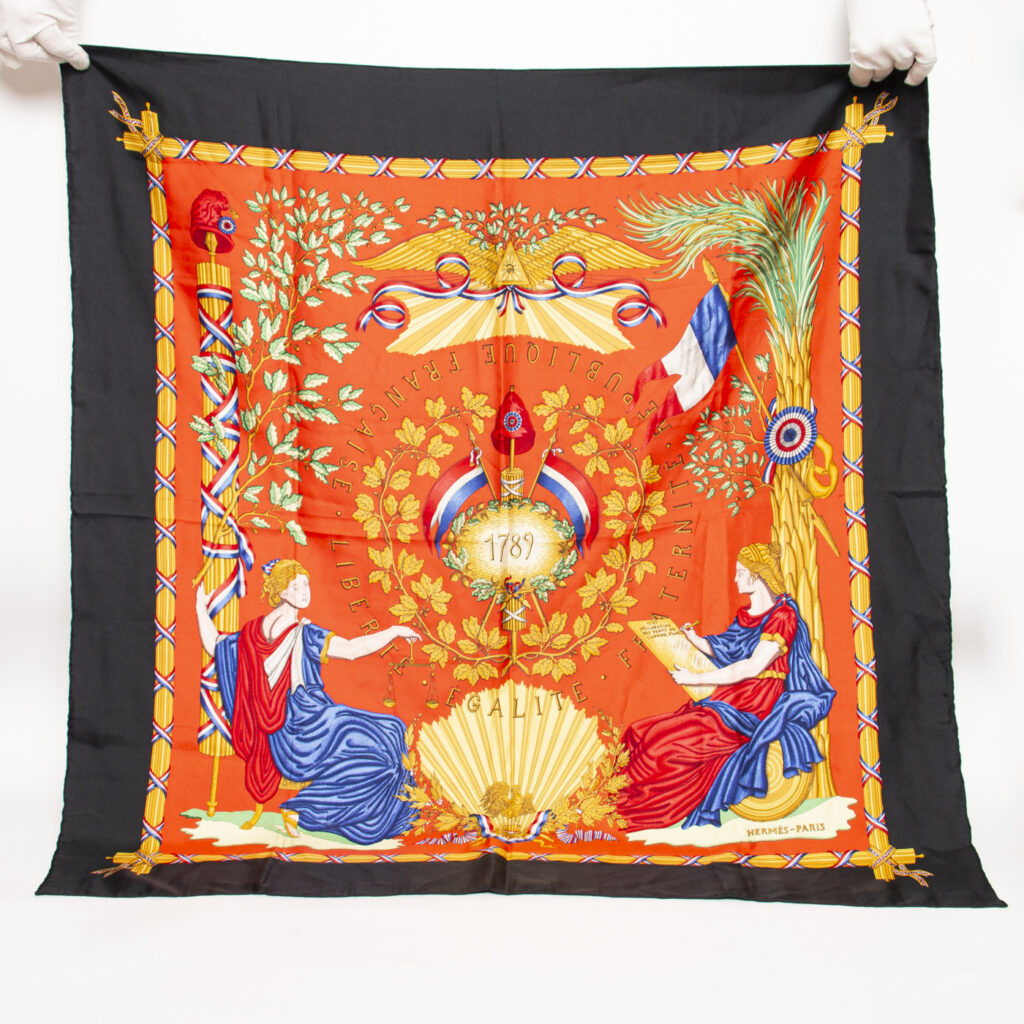 Hermès Tuch Carré Seide 1789 Liberté Égalité Fraternité Schwarz Rot