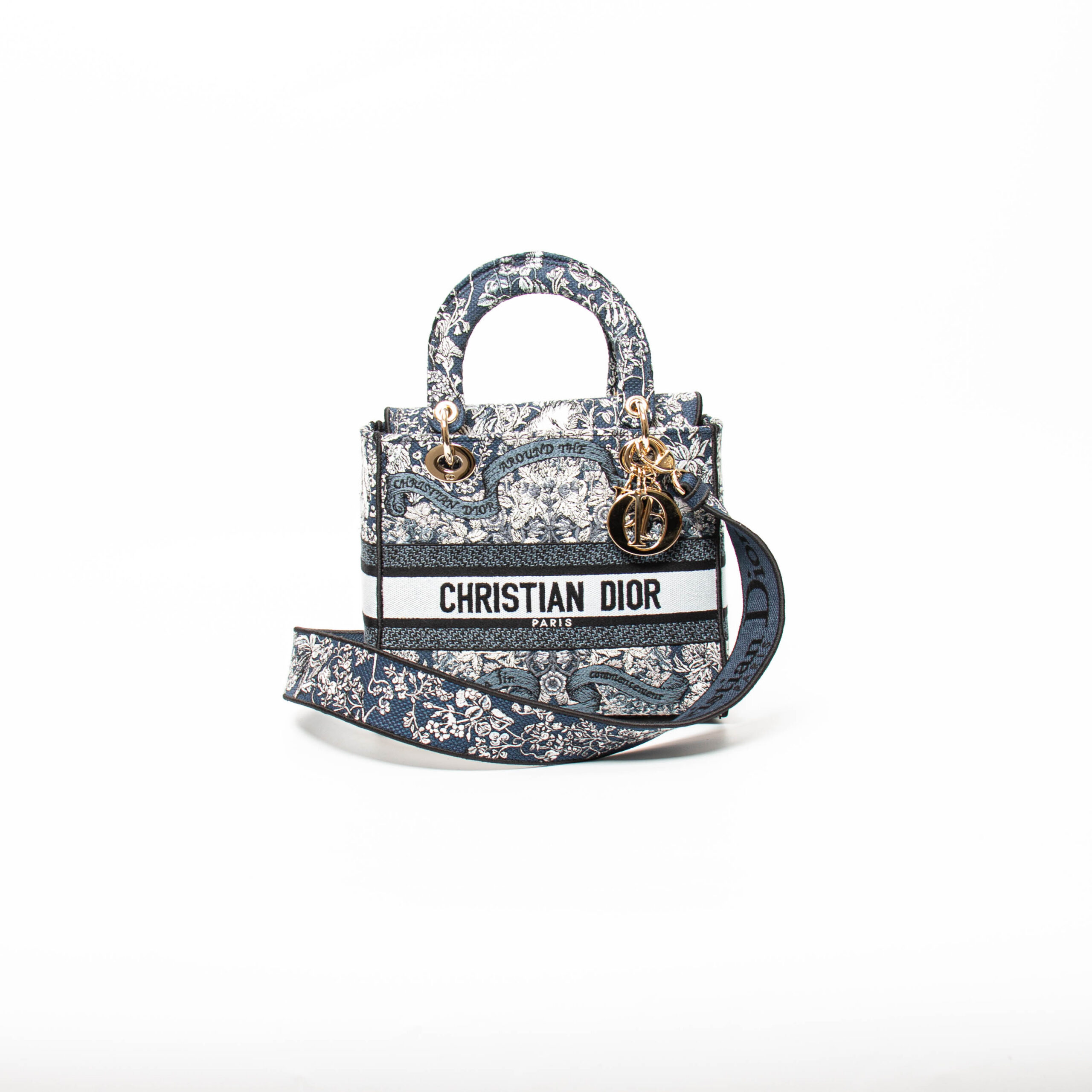 Dior Lady Medium D-Lite Tasche Toile de Jouy Stickerei in Blau