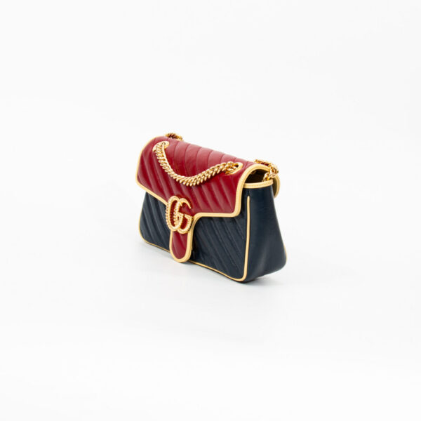 Gucci Marmont GG Single Flap Tasche Leder Rot und Navy Blau