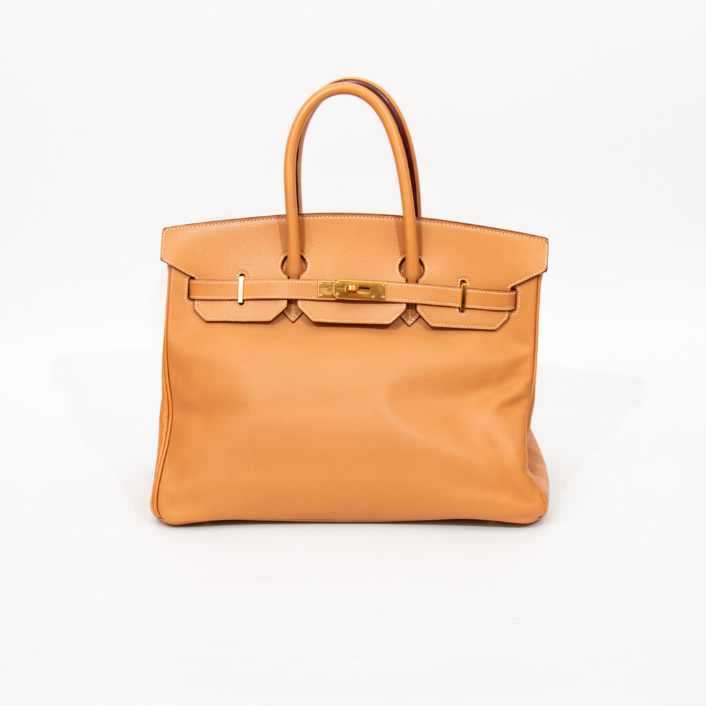Hermès Handtasche Birkin 35 Courchevel Leder Naturel Mit Goldener Hardware 1999