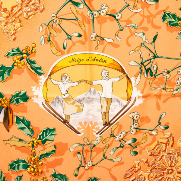 Hermès silk scarf Carré 90 Neige D'Antan Orange