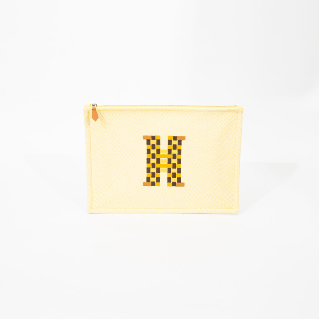 Hermès Bain H Tissage Canvas Kosmetik Clutch in der Farbe Citron