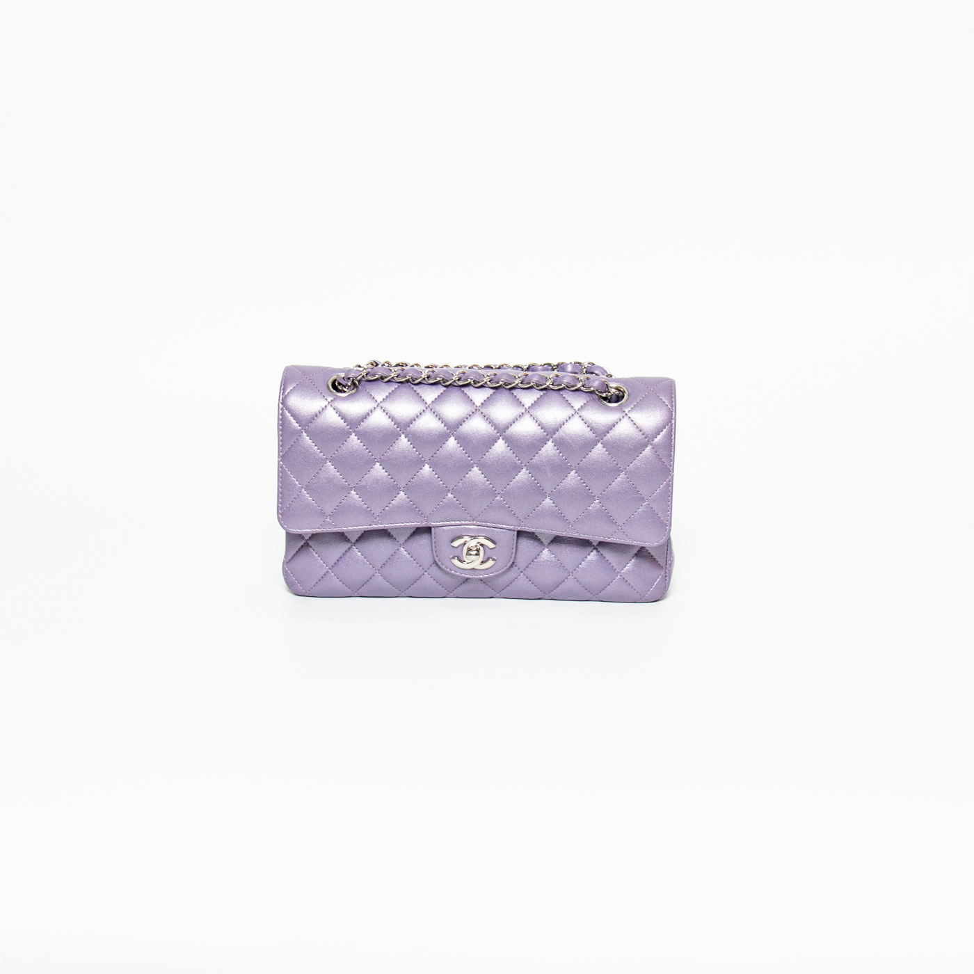 Chanel Timeless Double Flap Medium Tasche Lambskin Lila Metallic