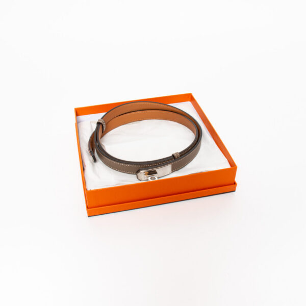 Ceinture Hermès Kelly Étoupe avec bouclerie en palladium