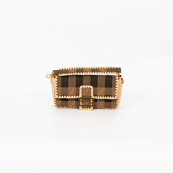 Fendi Zucca Mamma Baguette Canvas and Raffia Bag