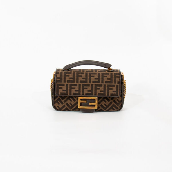 Fendi Zucca Baguette Bag in Canvas and Leather, Brown with Gold Hardware 8BR793