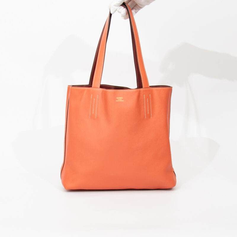 Sac Hermès Shopper Double Sense 28 en cuir Veau Swift Cienne X Flamingo – Image 1