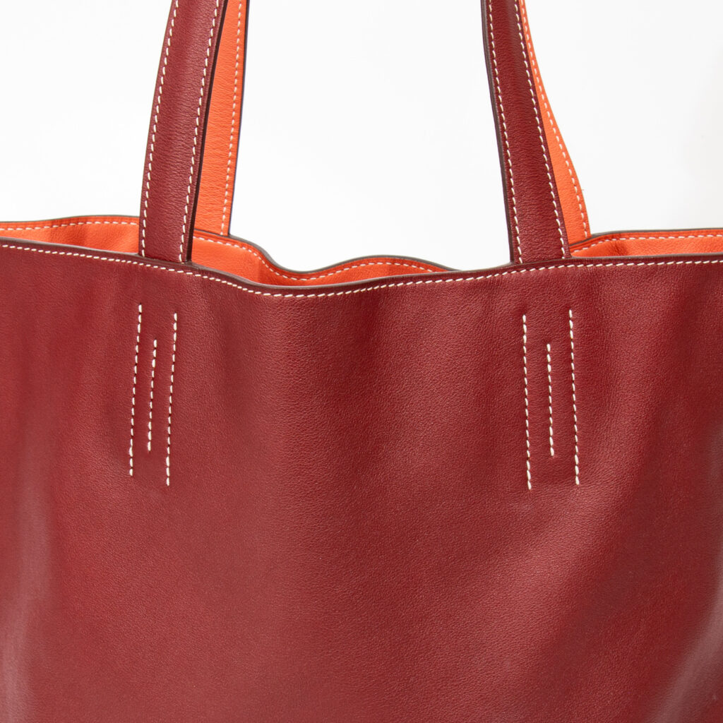 Sac Hermès Shopper Double Sense 28 en cuir Veau Swift Cienne X Flamingo