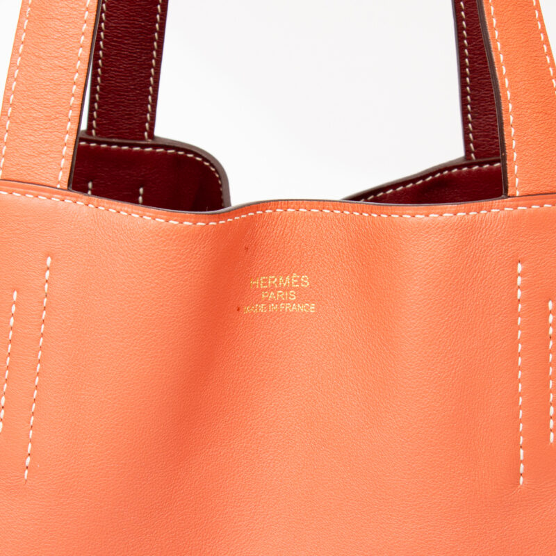 Sac Hermès Shopper Double Sense 28 en cuir Veau Swift Cienne X Flamingo – Image 13