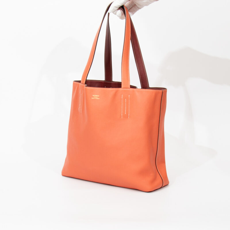 Sac Hermès Shopper Double Sense 28 en cuir Veau Swift Cienne X Flamingo – Image 2