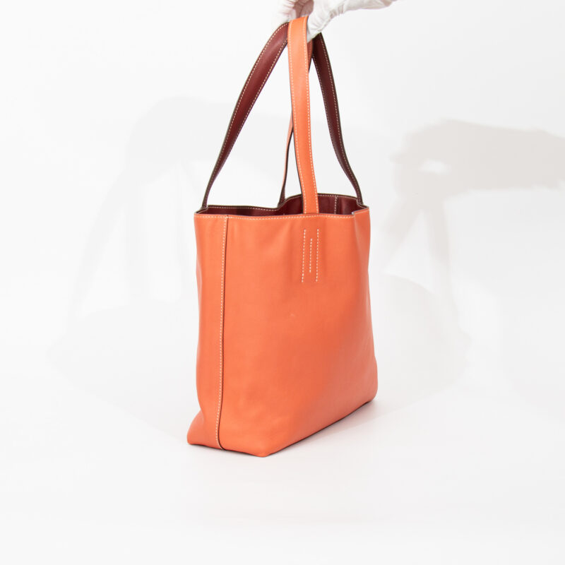 Sac Hermès Shopper Double Sense 28 en cuir Veau Swift Cienne X Flamingo – Image 3