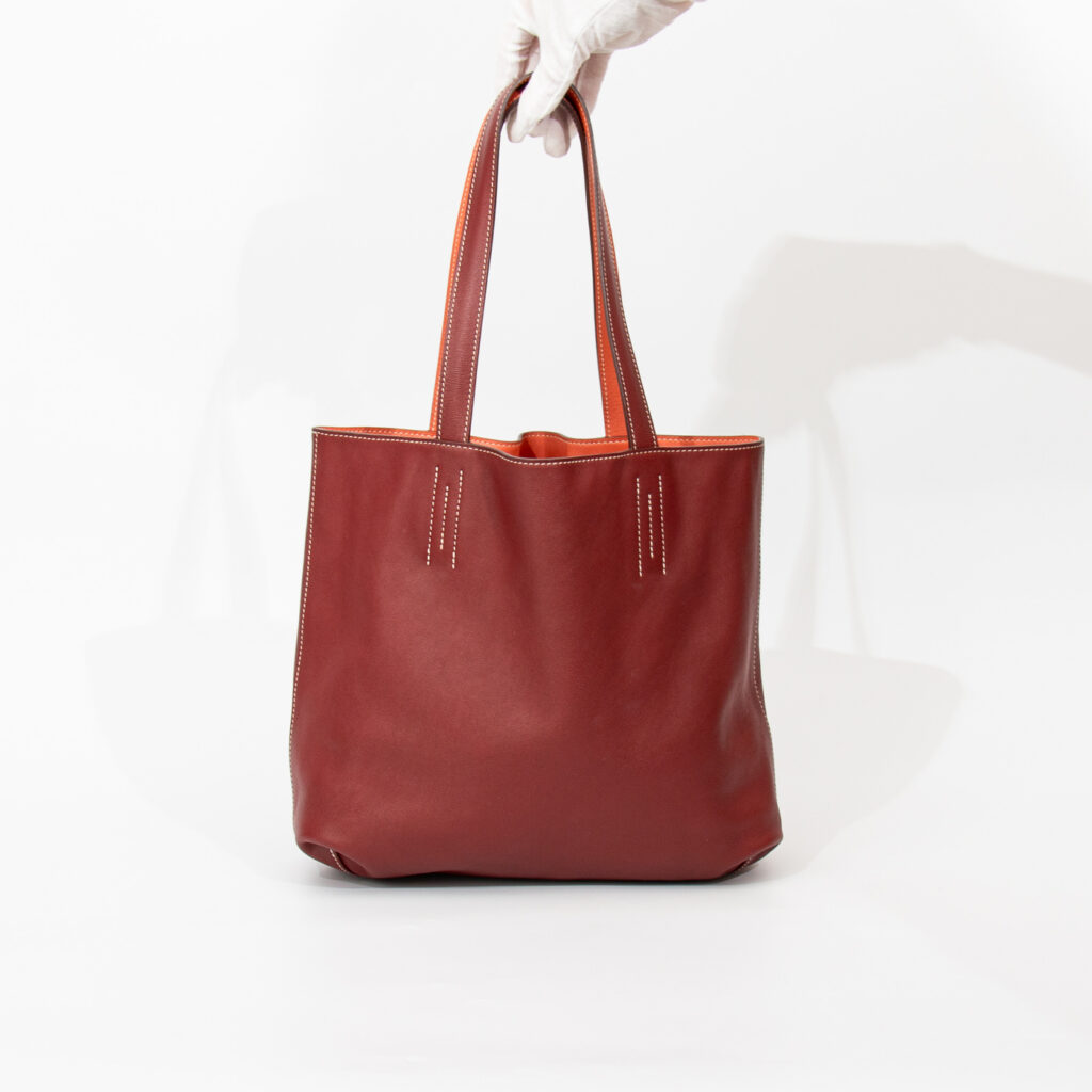Sac Hermès Shopper Double Sense 28 en cuir Veau Swift Cienne X Flamingo