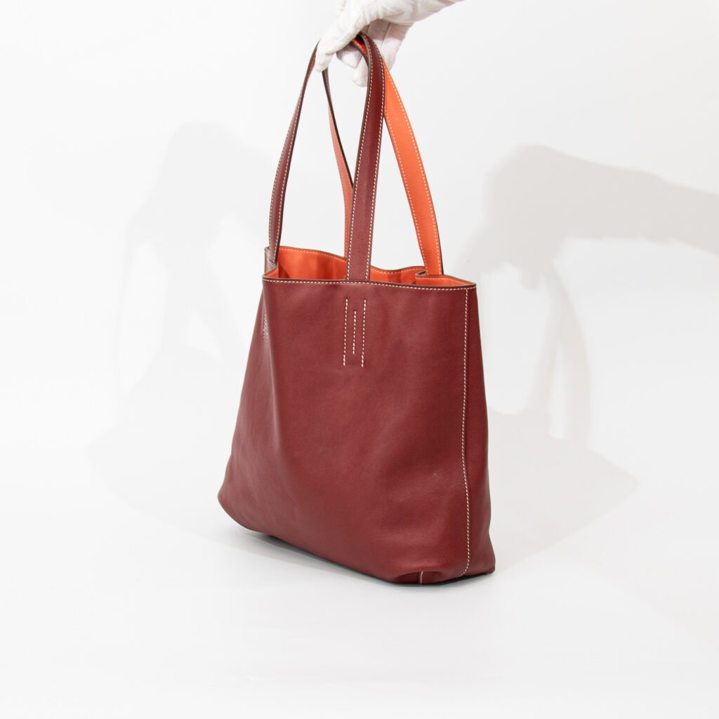 Sac Hermès Shopper Double Sense 28 en cuir Veau Swift Cienne X Flamingo