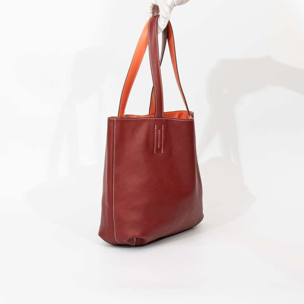 Sac Hermès Shopper Double Sense 28 en cuir Veau Swift Cienne X Flamingo