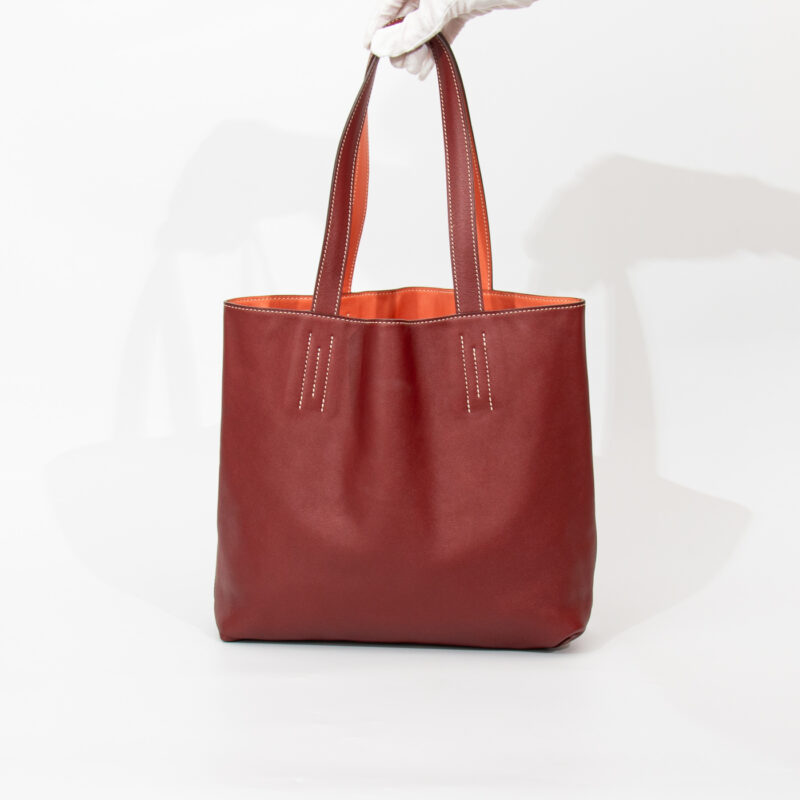 Sac Hermès Shopper Double Sense 28 en cuir Veau Swift Cienne X Flamingo – Image 9