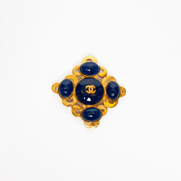 Chanel Brosche Blau Mit Goldfarbener Hardware