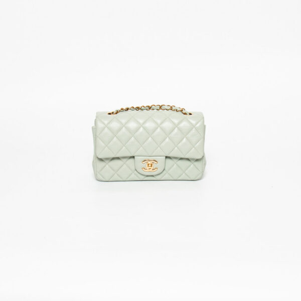 Chanel Mini Flap Rectangular Lambskin Hellblau mit Silber Hardware
