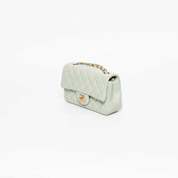Chanel Mini Flap Rectangular Lambskin Hellblau mit Silber Hardware