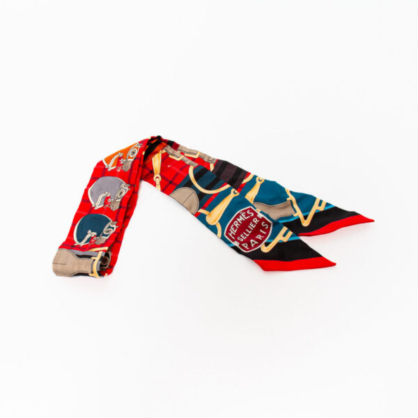 Hermès scarf silk Twilly Tattersall red