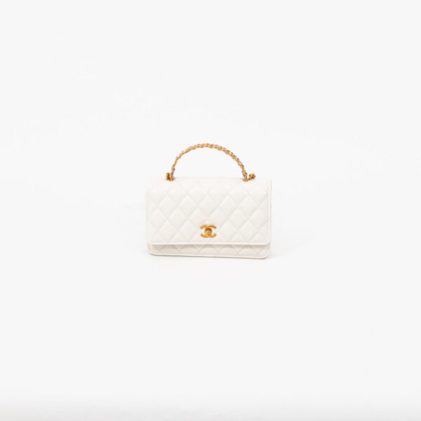 Portefeuille Chanel à chaîne, poignée supérieure, blanc arc-en-ciel GH9UHNLG