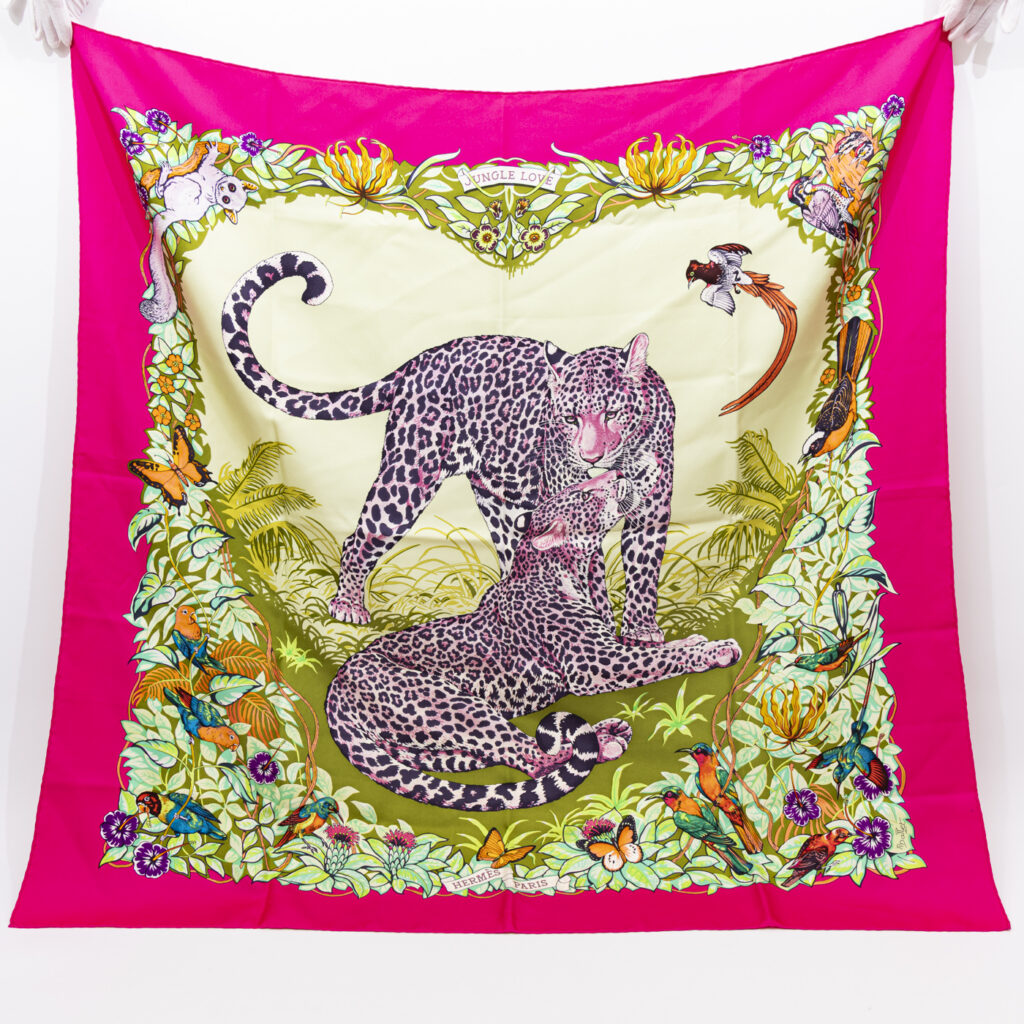 Hermès Tuch Seide Carré 90 Jungle Love Rosa