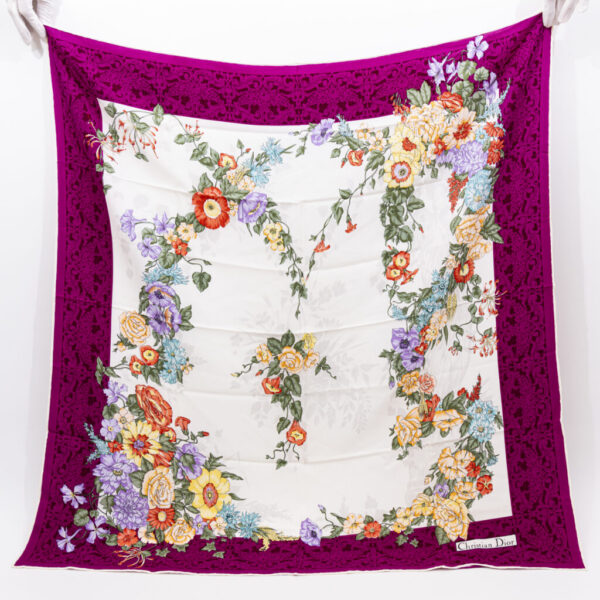 Dior Tuch Seide Blumen Lila Weiß 90cm