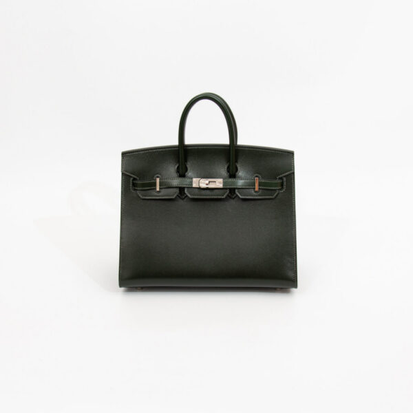 Hermès Birkin 25 Boxcalf Leder mit Palladium Hardware Dunkelgrün