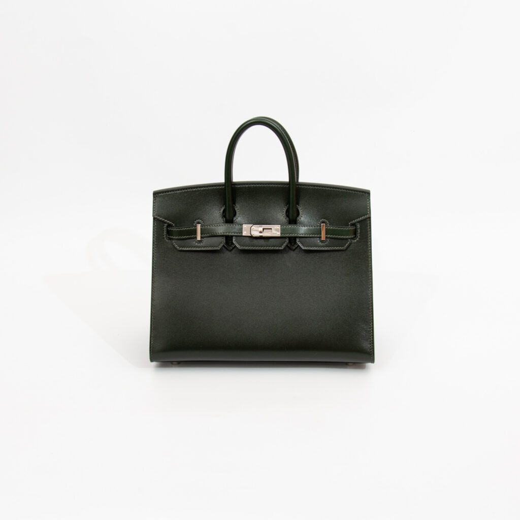 Hermès Birkin 25 Boxcalf Leder mit Palladium Hardware Dunkelgrün