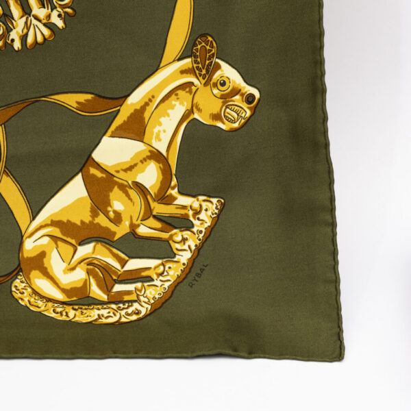 Hermès Tuch Seide Carré 90 Les Cavaliers D Or Grün