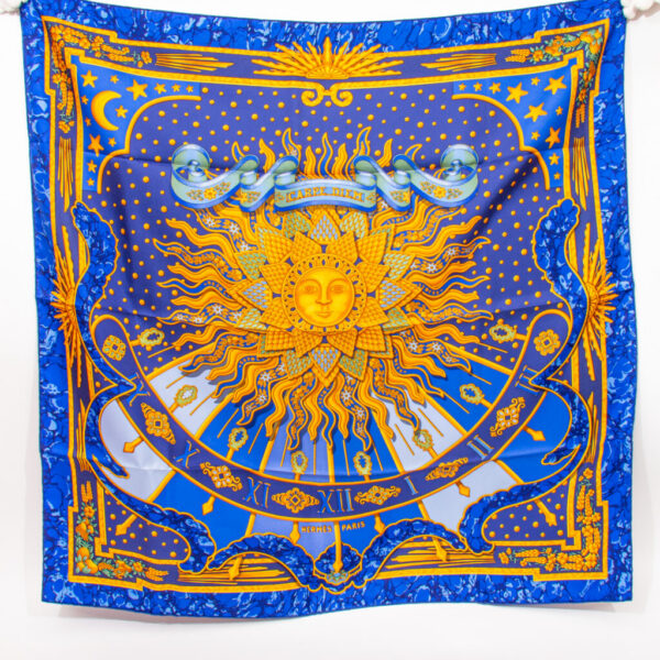 Hermès Tuch Carré 90 Seide Carpe Diem Blau