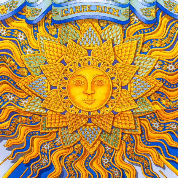Hermès Tuch Carré 90 Seide Carpe Diem Blau