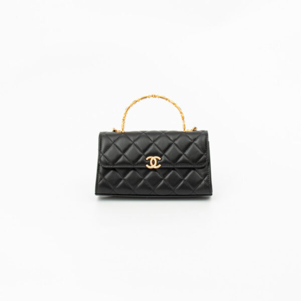 Chanel Single Flap Mini Lambskin Tasche Schwarz Mit Goldener Hardware H542TX19