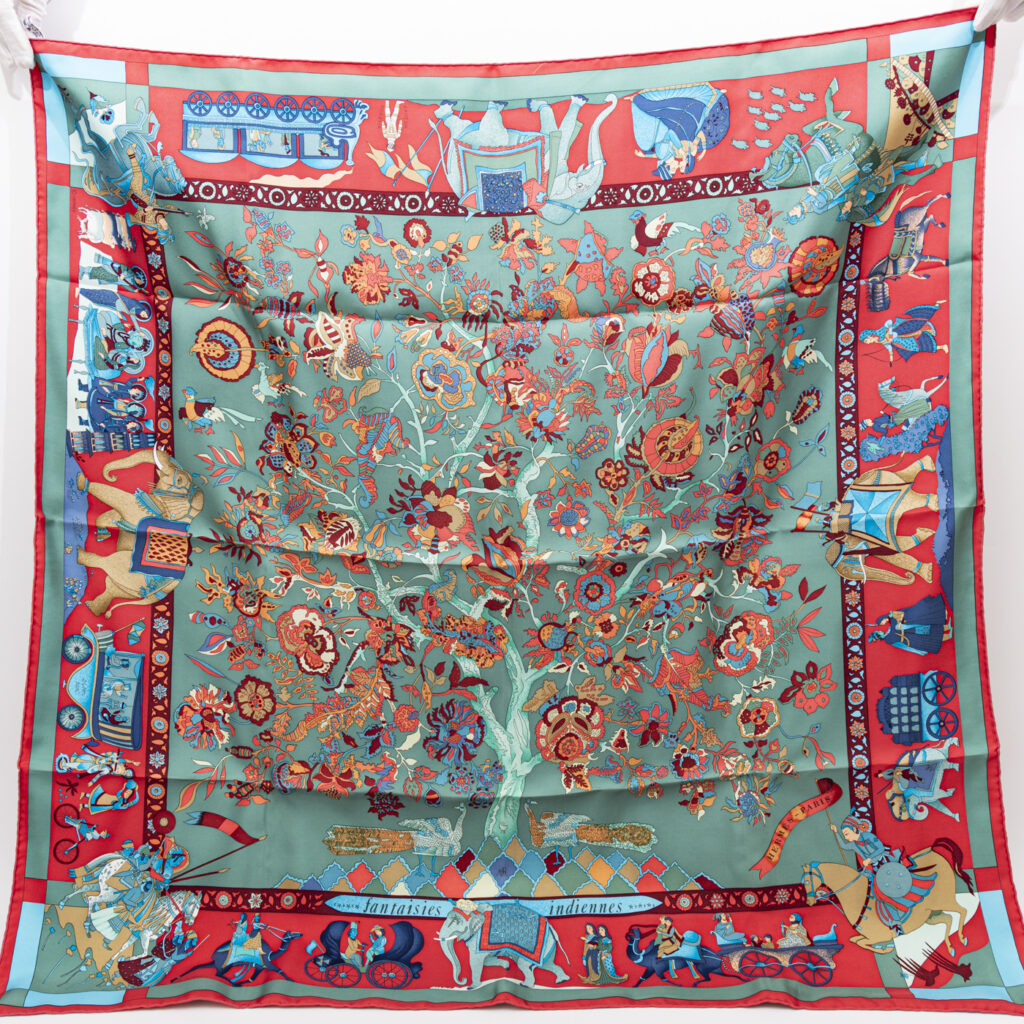 Hermès Tuch Seide Carré 90 Fantaisies Indiennes Dazzling India Rot