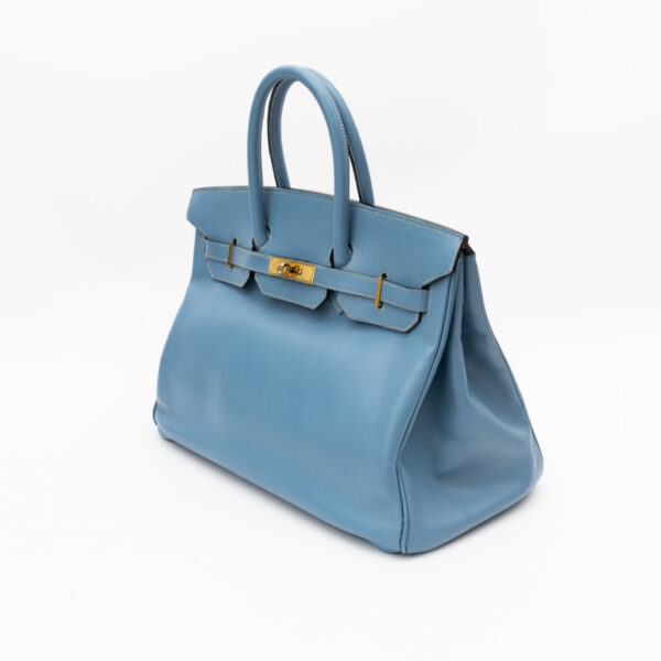 Hermès Handtasche Birkin 35 Togo Leder Blau Mit Goldener Hardware 2000
