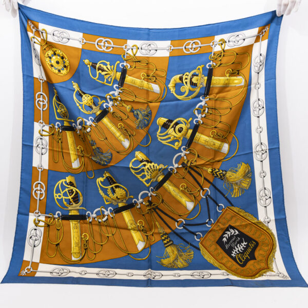 Hermès Tuch Seide Carré 90 Cliquetis Blau