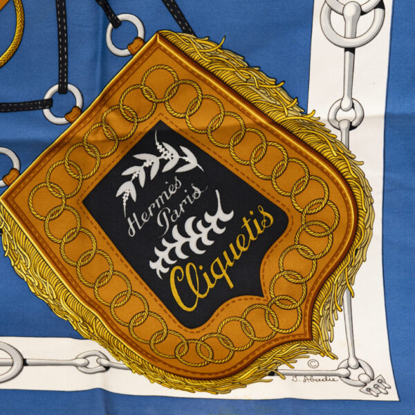 Hermès Tuch Seide Carré 90 Cliquetis Blau