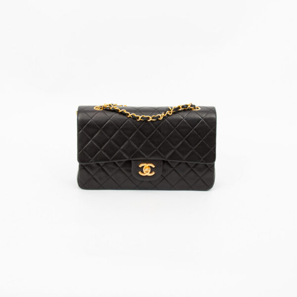 Bolso Chanel Timeless Double Flap mediano de piel de cordero negra 1989–1991 1437379