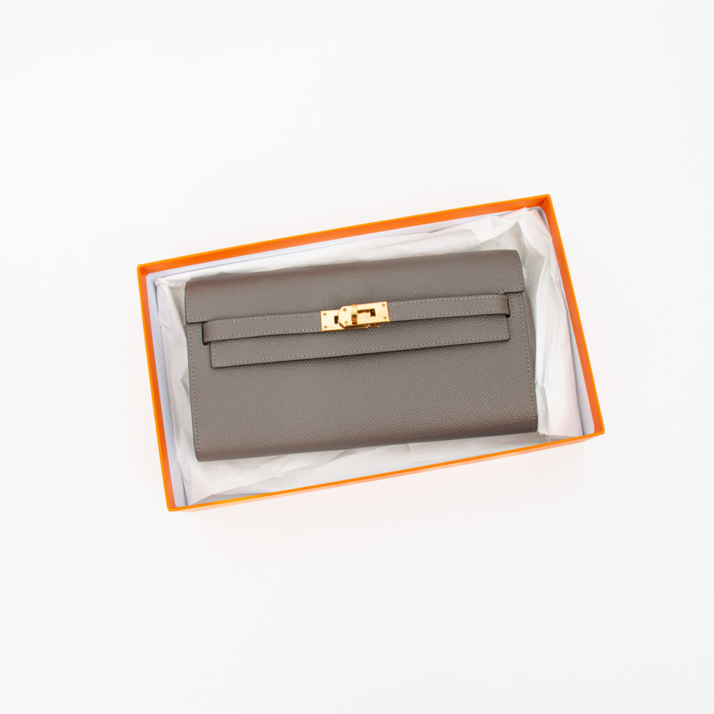 Hermès Kelly Wallet To Go Gris Meyer Epsom Leder Goldene Hardware 2022