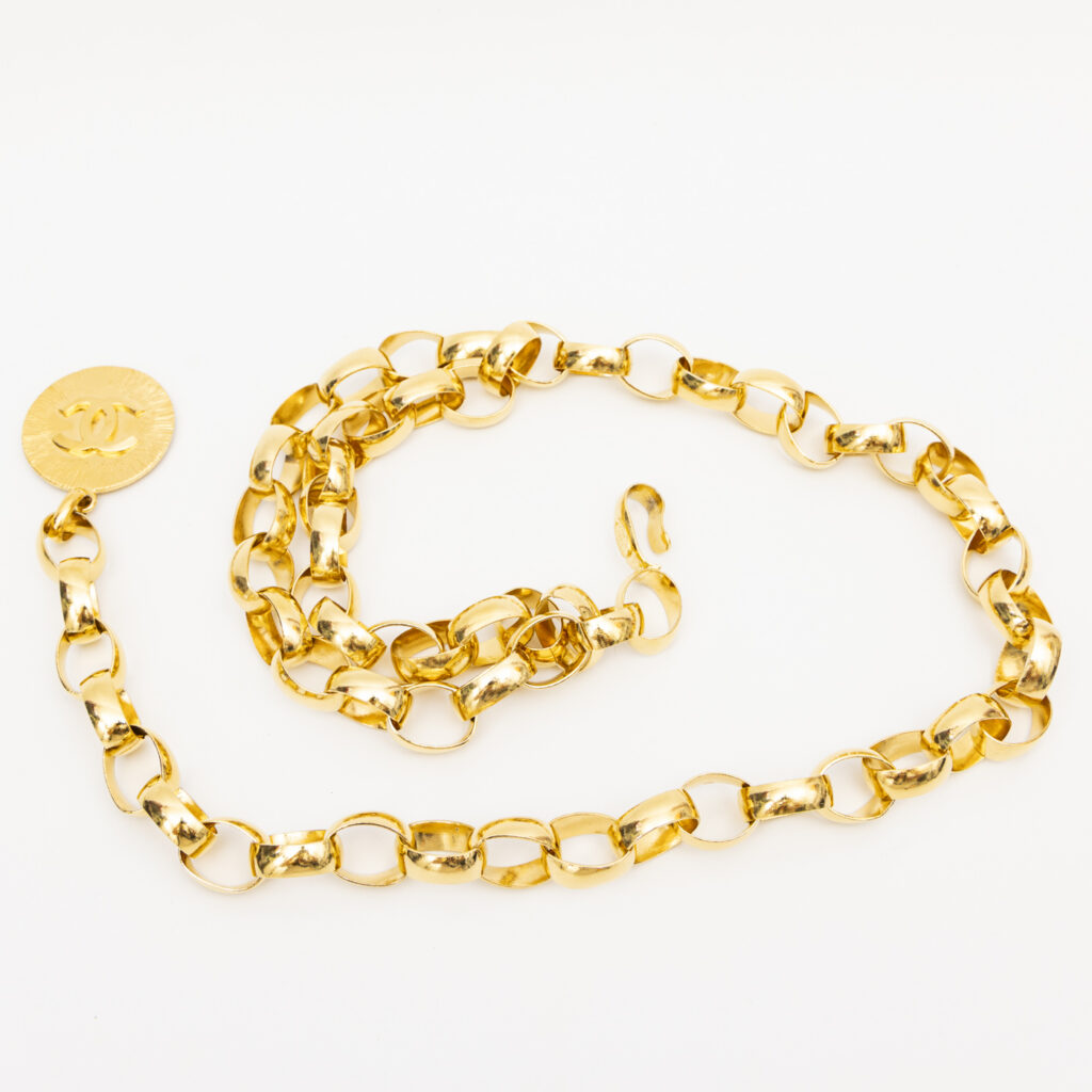 Cadena para cinturón Chanel CC chapada en oro vintage de 95 cm