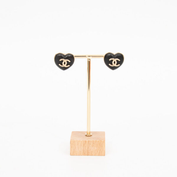 Chanel Schmuck Coco Mark Hearts Ohrringe Leder Schwarz