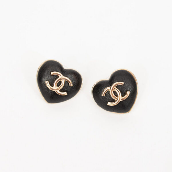 Chanel Schmuck Coco Mark Hearts Ohrringe Leder Schwarz