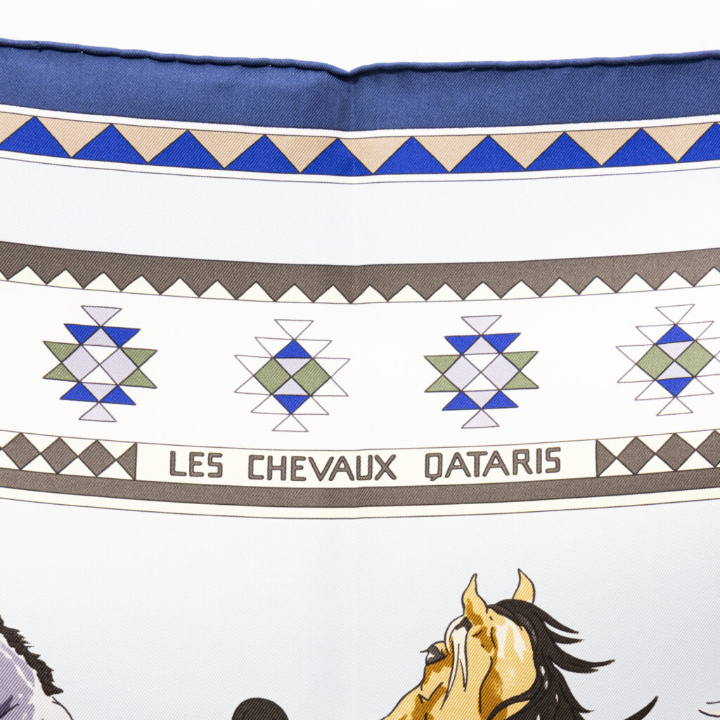 Hermès scarf silk Carré 90 Les Chevaux Qataris silk blue