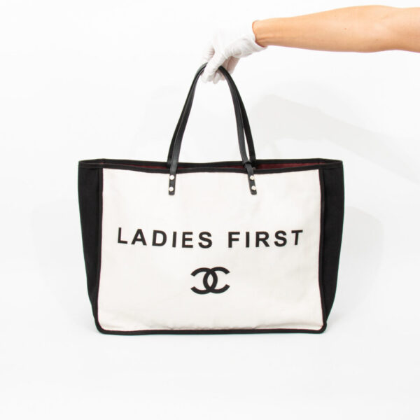 Chanel Shopper Ladies First in Canvas and Leather, Black with Silver Hardware